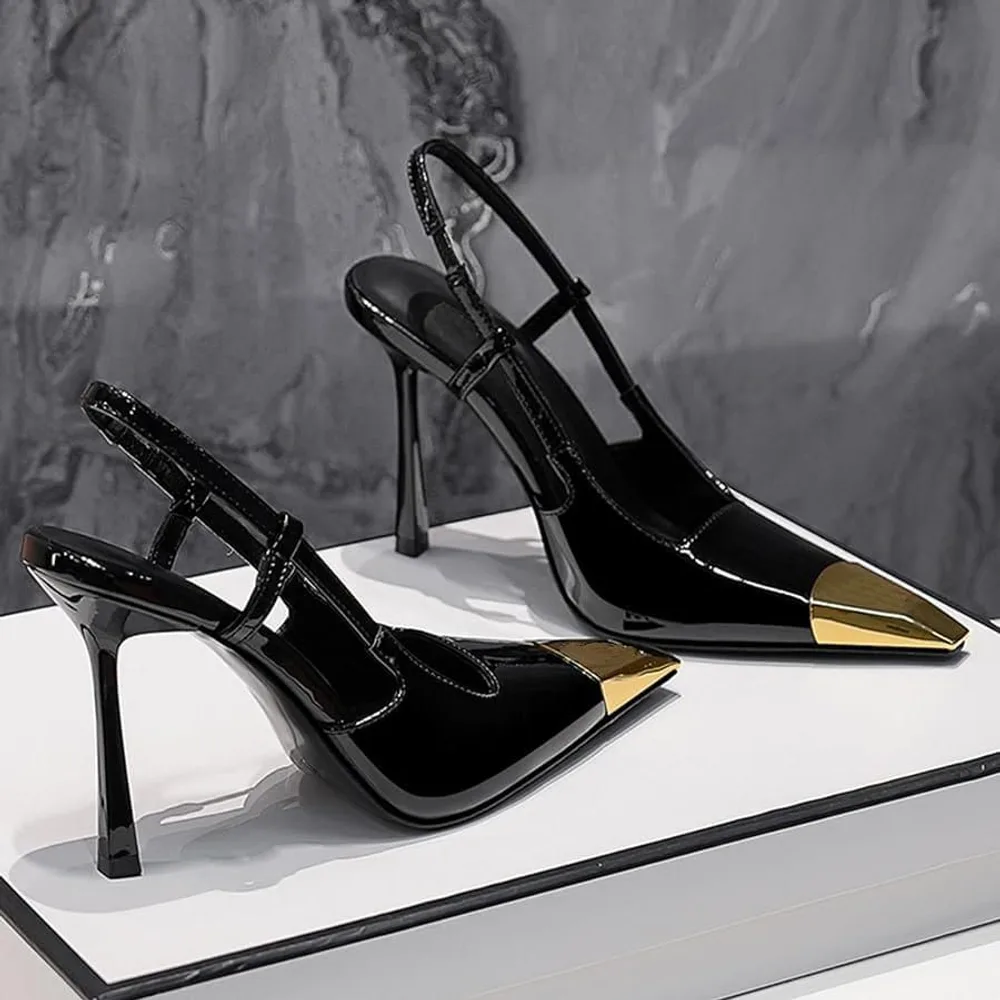 Black Gold-Toe Slingback Stiletto in Black / Gold — thumbnail 2