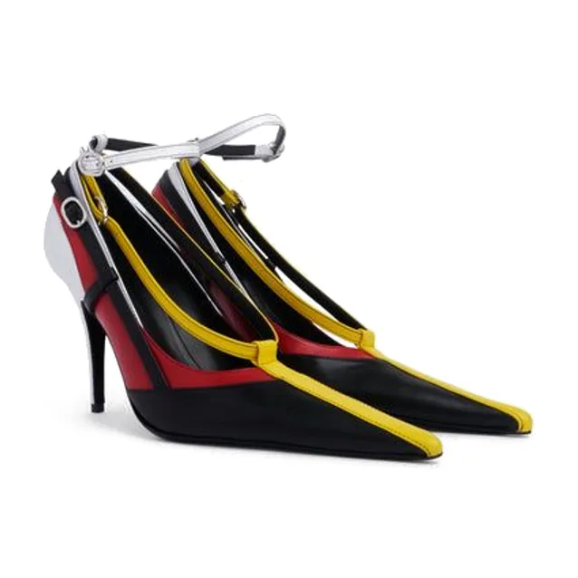 Black & Yellow Stripe Pump — Black / Yellow / Red