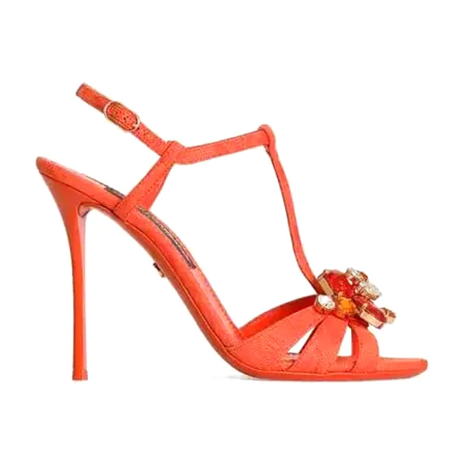 Coral Jewelled T-Bar Sandal — Coral