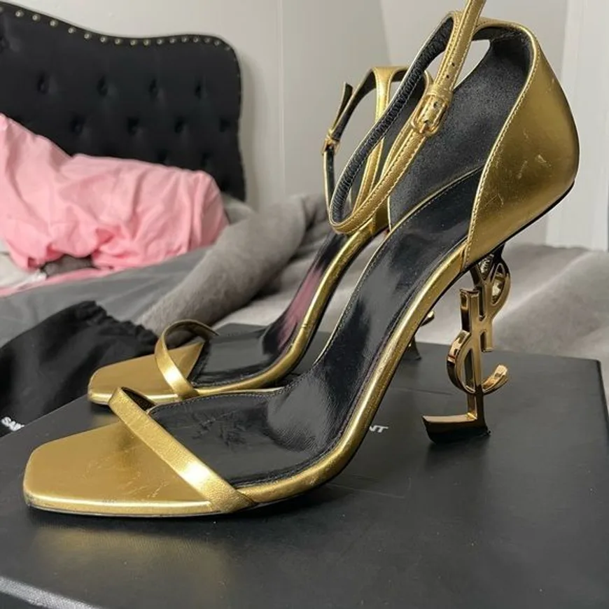 Gold Monogram-Heel Sandal in Gold — thumbnail 2