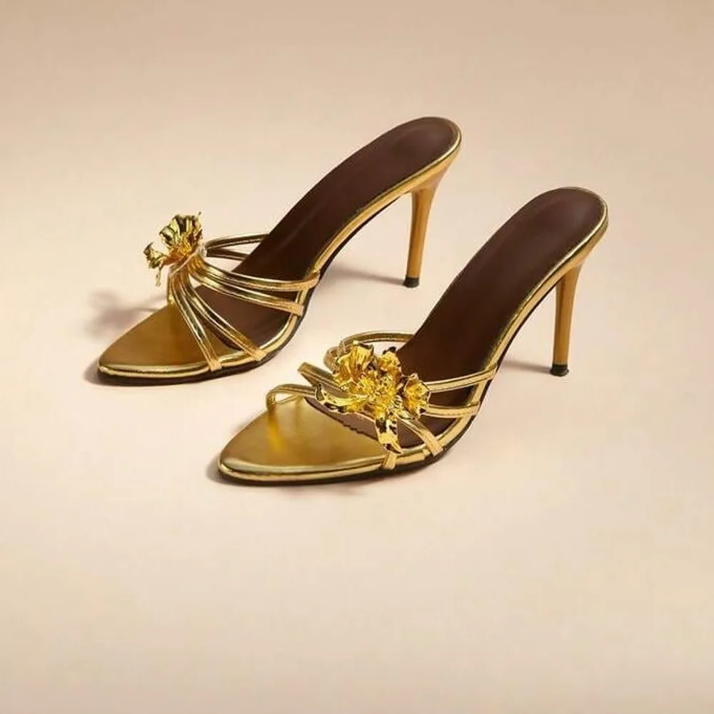 Gold Rosette Strappy Mule — Gold