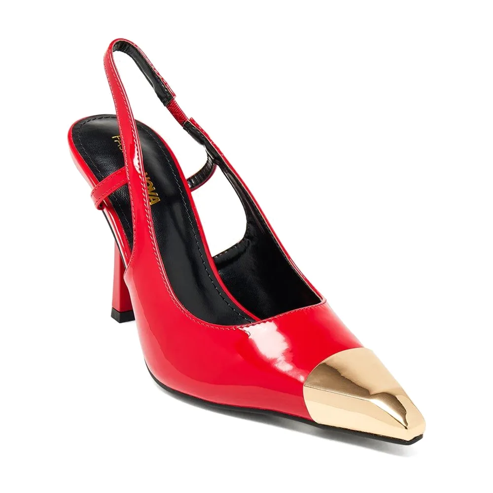 Red Gold-Toe Slingback Stiletto — Red / Gold