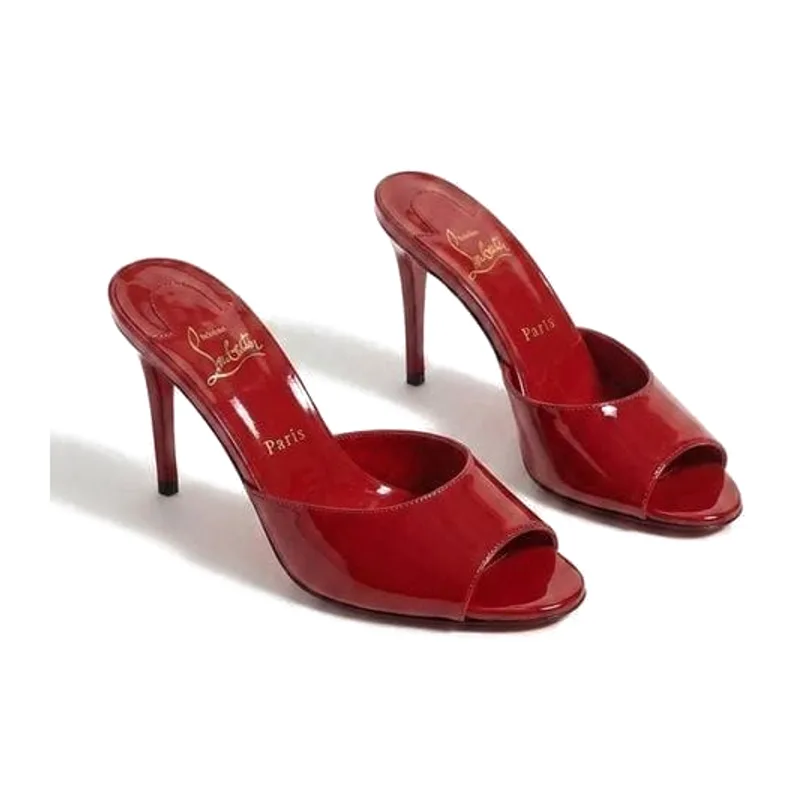 Red Patent Peep-Toe Mule — Red