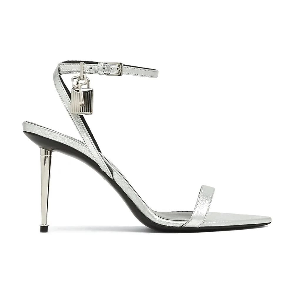 Silver Padlock Ankle-Strap Sandal