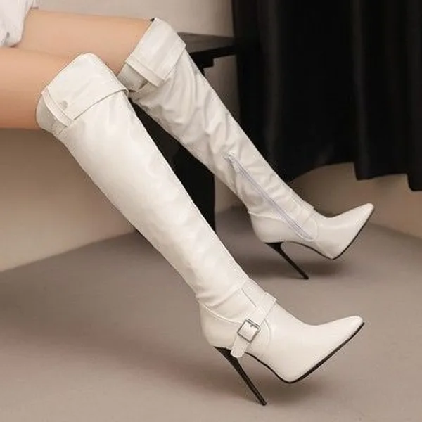 White Buckle Over-Knee Boot — White