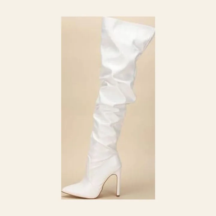 White Slouch Over-Knee Boot in White — thumbnail 2