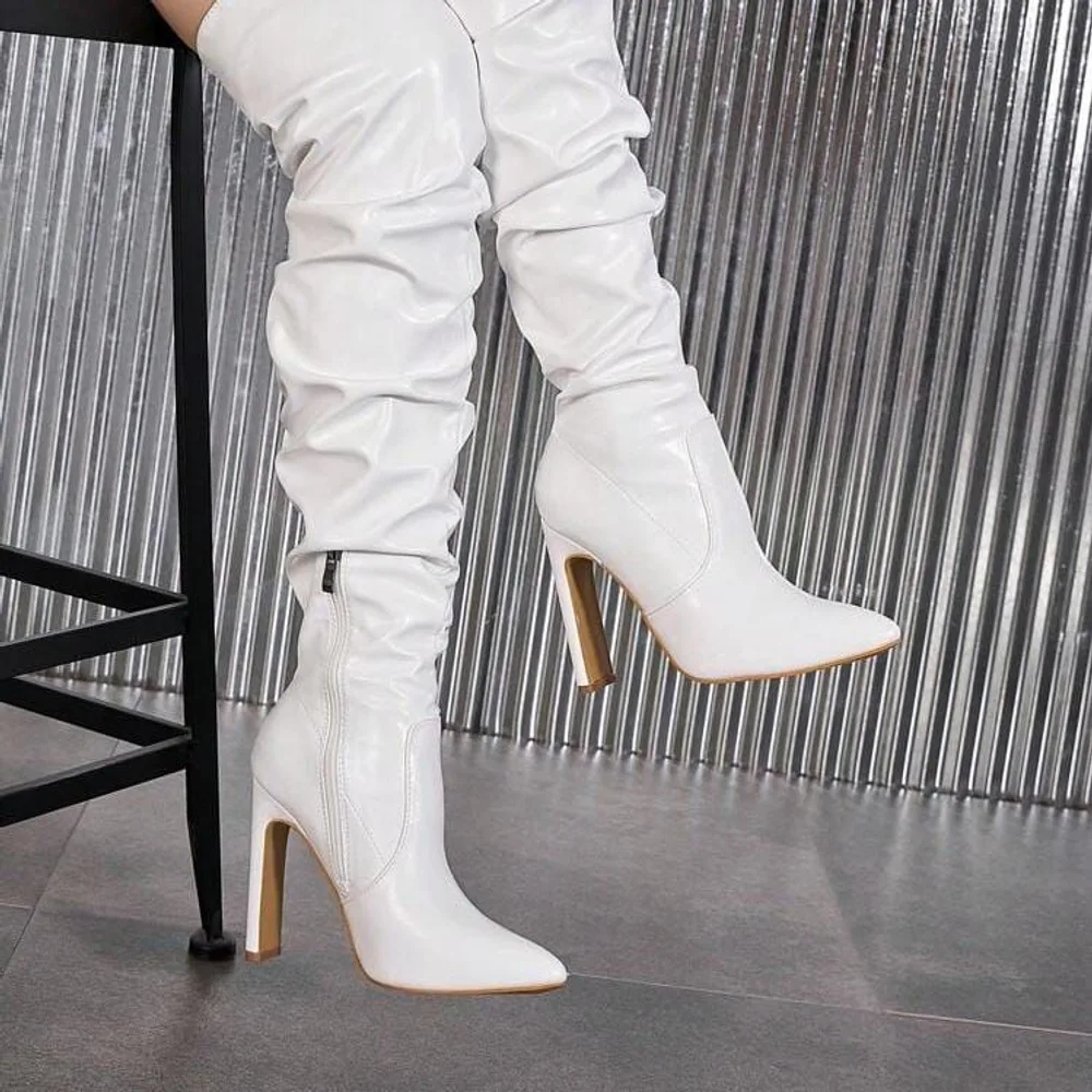 White Slouch Over-Knee Boot — White